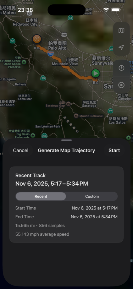 Sensnap track generation screen